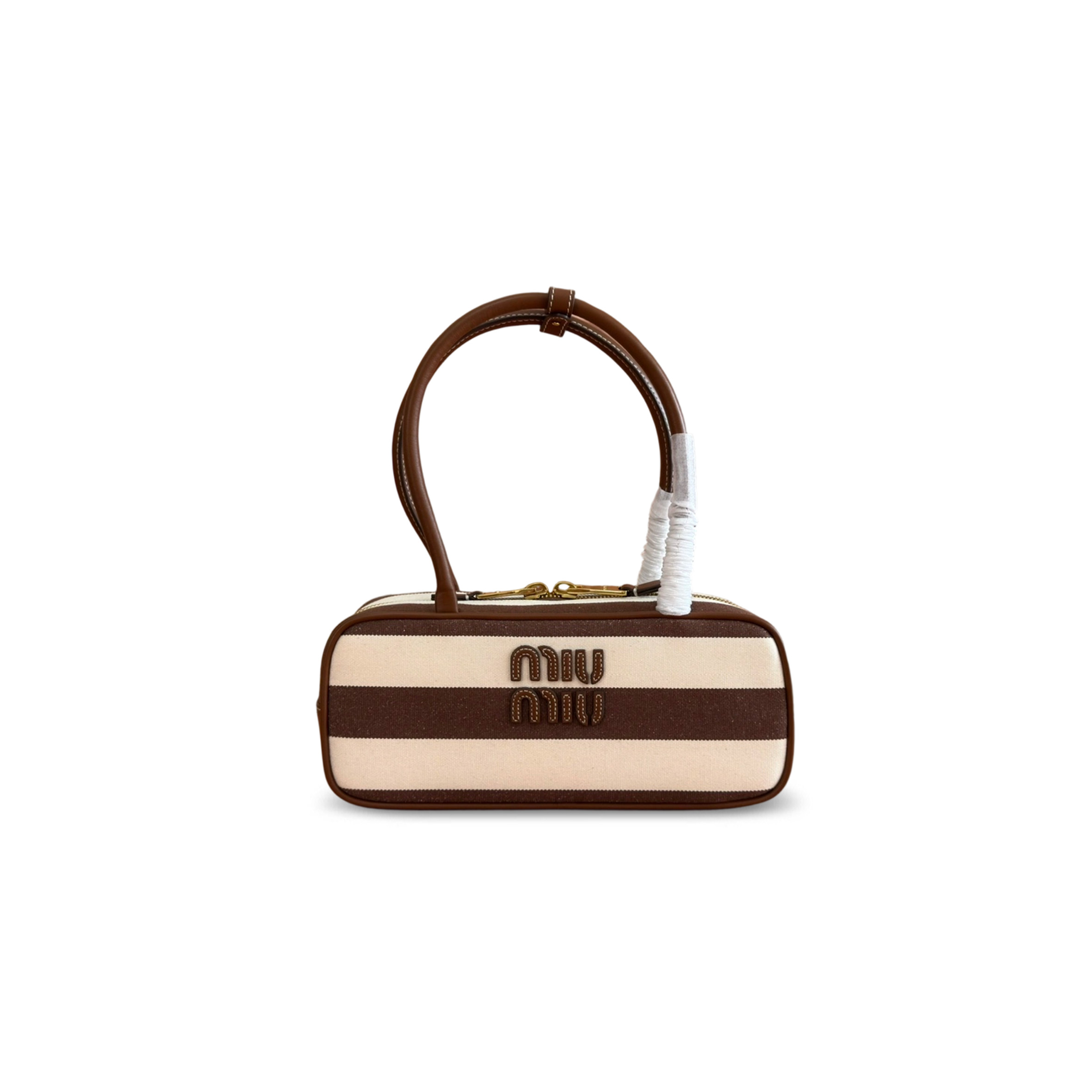 MIU MIU BEAU CANVAS AND LEATHER BAG (28*11.5*8cm)